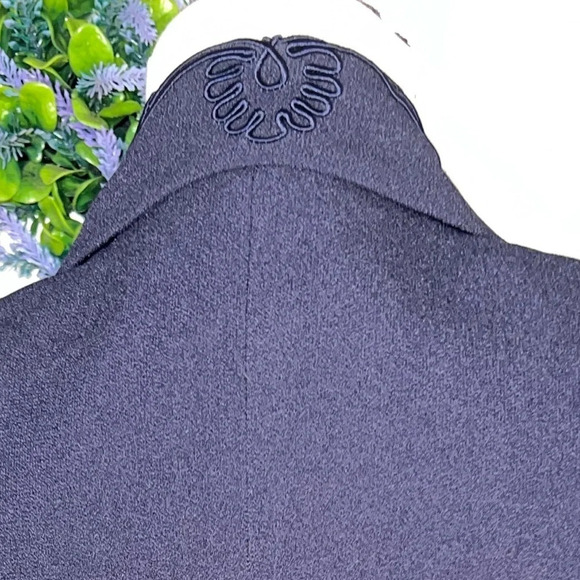 Iris, 2, navy blue,embroidered faux flap pockets, decorative button front blazer - Picture 6 of 9